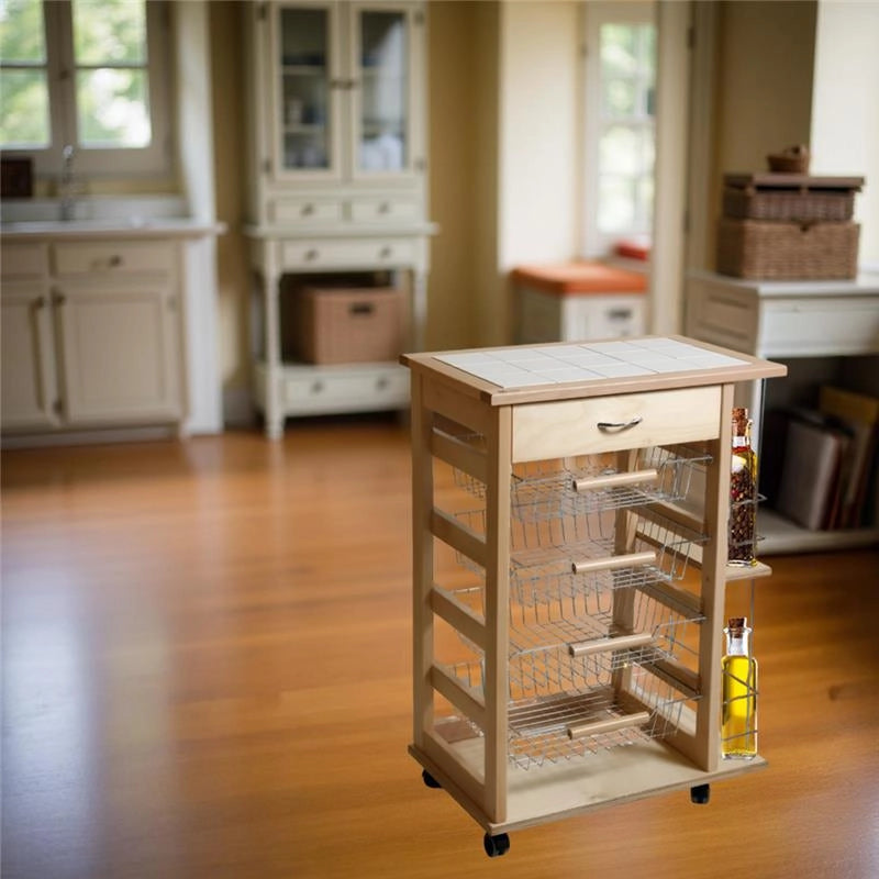 CARRELLO VESUVIO CON CASSETTO+PORTABOTTIGLIE NATURALEIN FAGGIO E BASE INFERIORE MULTISTRATO DI BETULLA 1 CASSETTO 4 CESTELLI