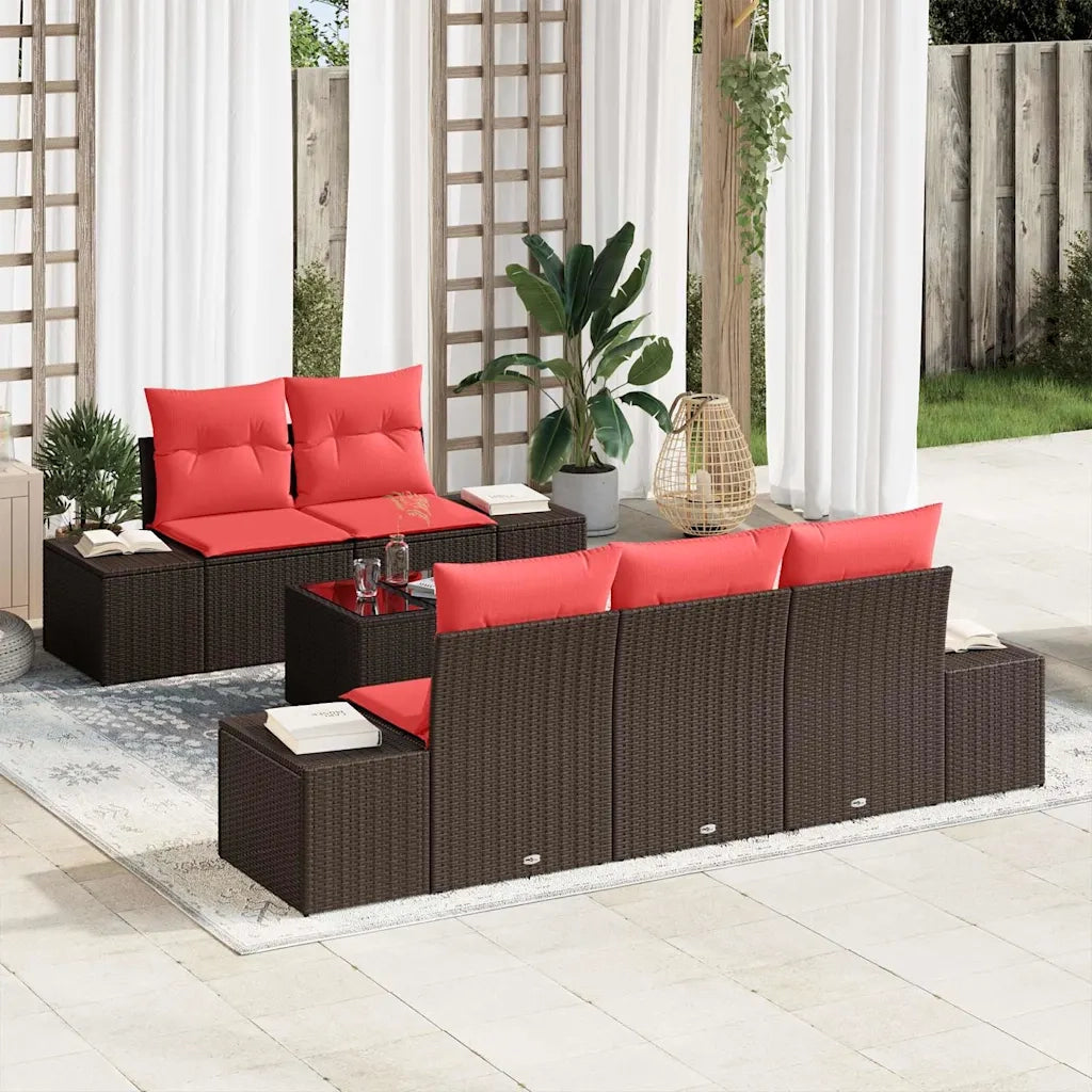 Set Divano da Giardino 6 pz Beige e Rosso polyrattan 3355613