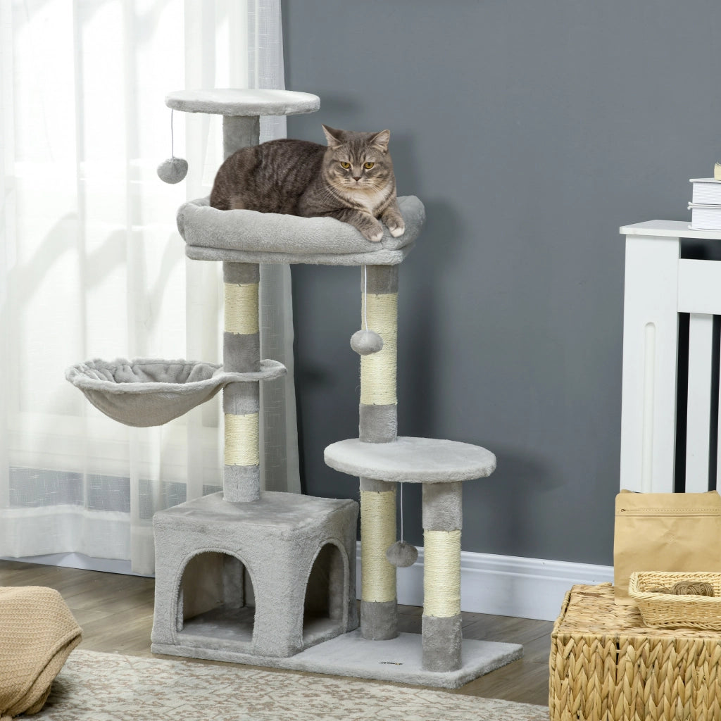 Albero per Gatti con Piattaforme e Cuscino ¨C Minimal ¨C Grigio 60x40x104 cm
