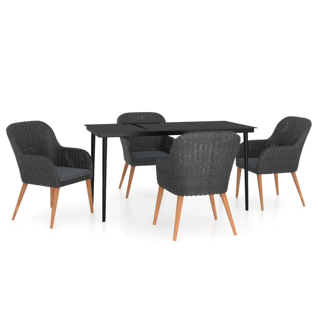 Set da Pranzo da Giardino 5 pz con Cuscini Nero 3099519