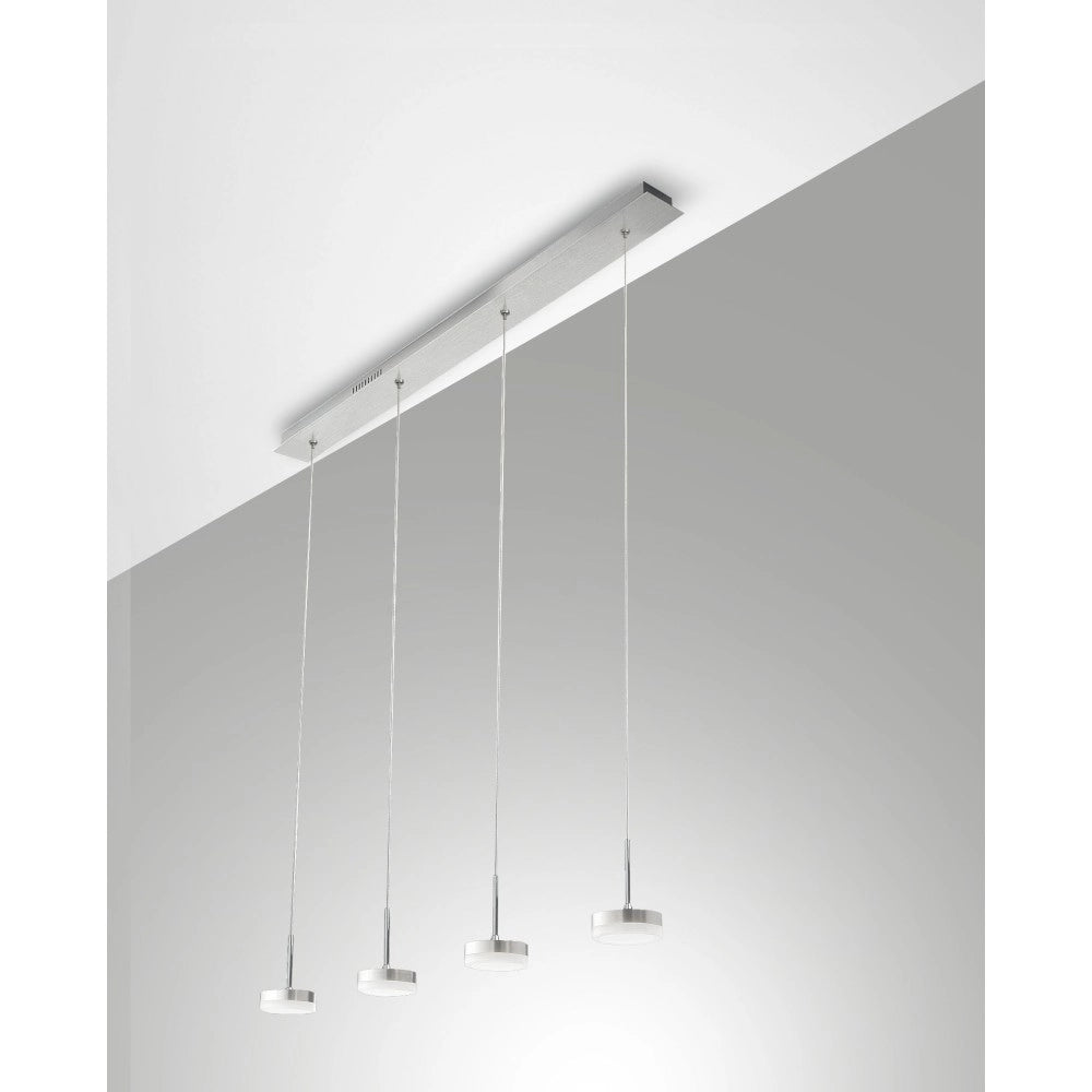 Lampada a sospensione Dunk 4 luci Fabas Luce - LED 32W dimmerabile - Alluminio Spazzolato Design lineare
