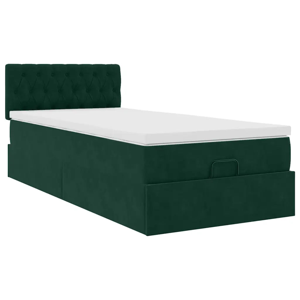 Pouf Letto con Materasso e LED Verde Scuro 80x200cm in Velluto 3312659