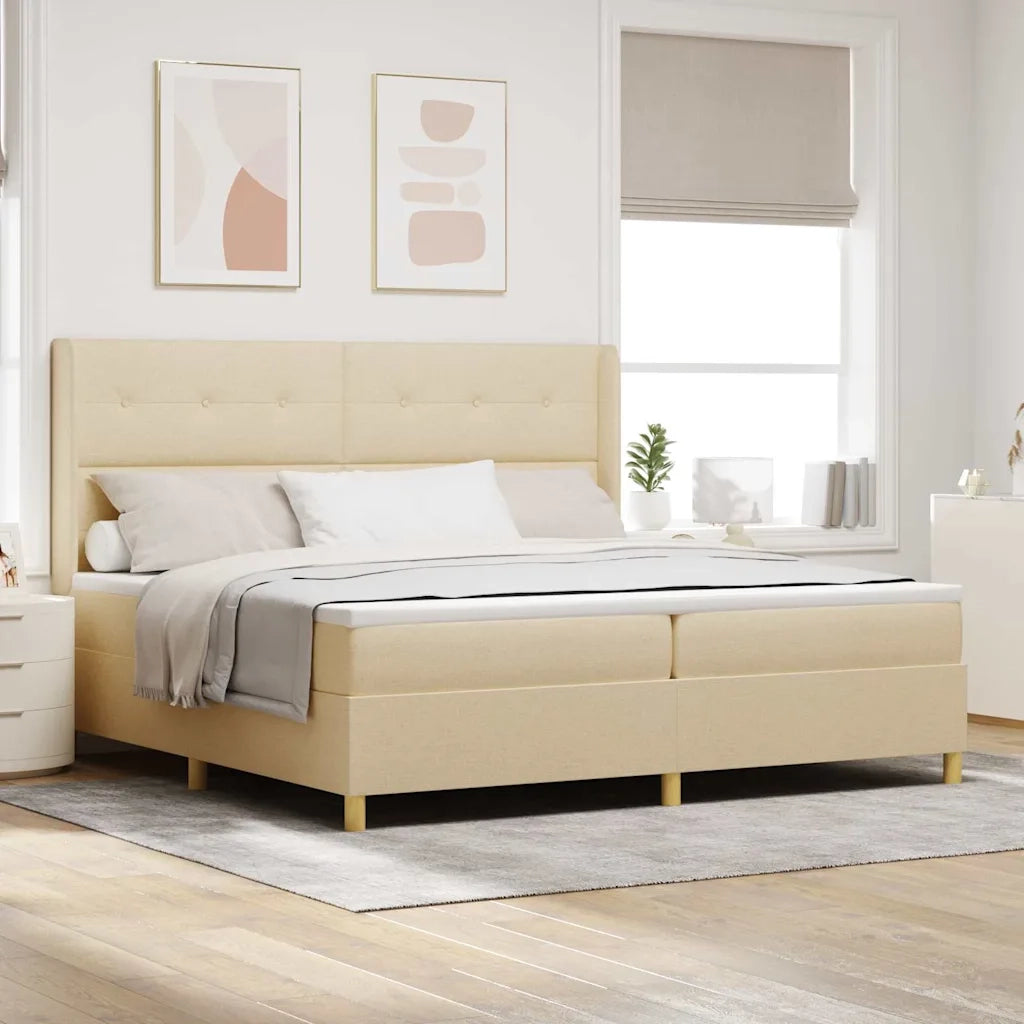 Letto a molle con materasso Crema 140 x 200 cm Tessuto