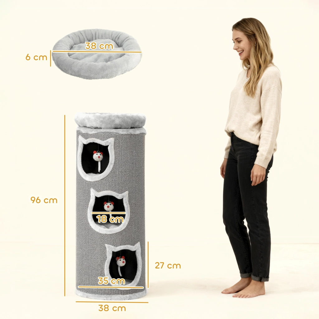 Torre per gatti con letto lavabile ¨C Minimal ¨C Grigio 96 cm