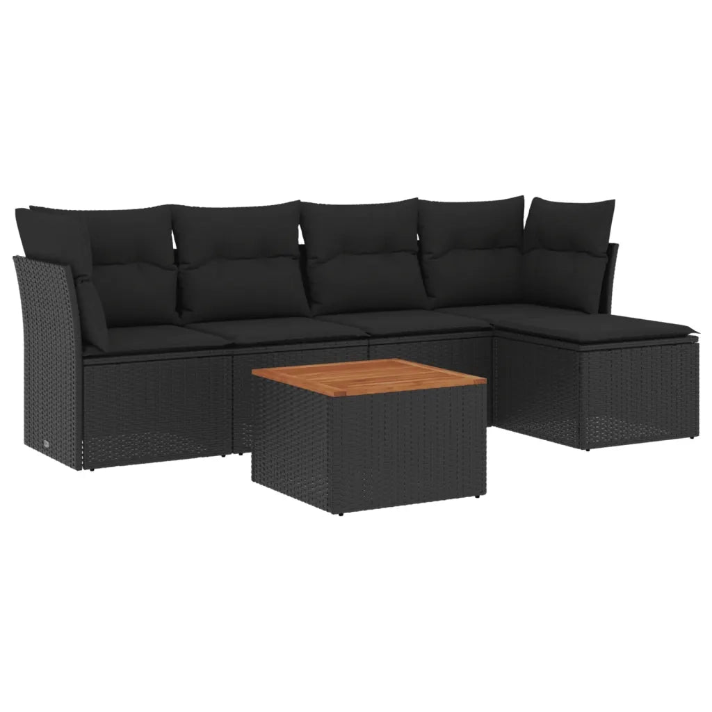 Set Divano da Giardino 6 pz con Cuscini Nero in Polyrattan 3255943