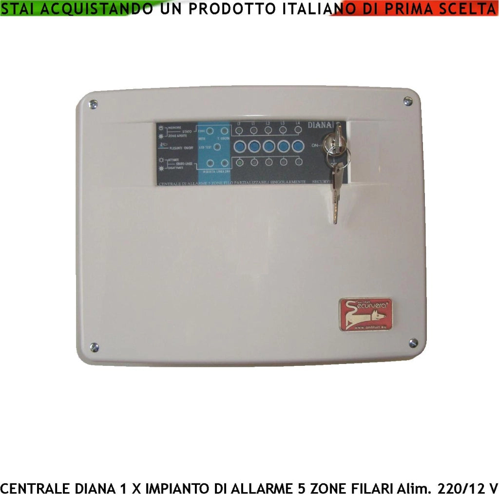Centrale Antifurto Diana 5 Zone Chiave Meccanica per Impianto di Allarme Filare. Gestisce Sensori Ingresso Per Chiave Remota o Telegestione Uscita di Comando per Sirene e Combinatore GSM Come Ricambio