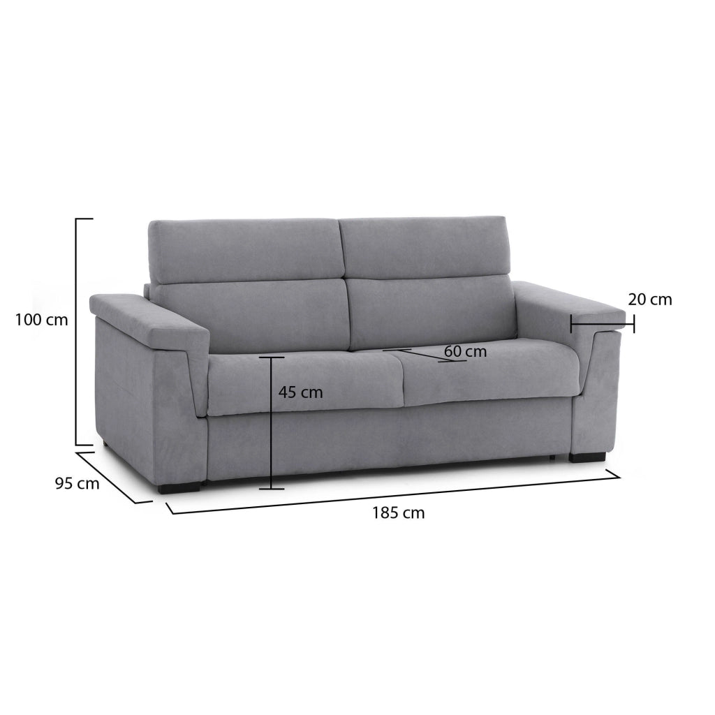 Lapio, Divano Fisso 2 Posti Sfoderabile Made in Italy, 185x95x100h cm Grigio