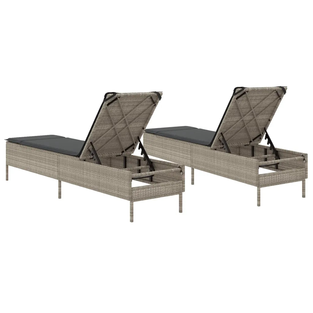 Lettino Prendisole 2 pz con Cuscini Grigio Chiaro in Polyrattan 3261592