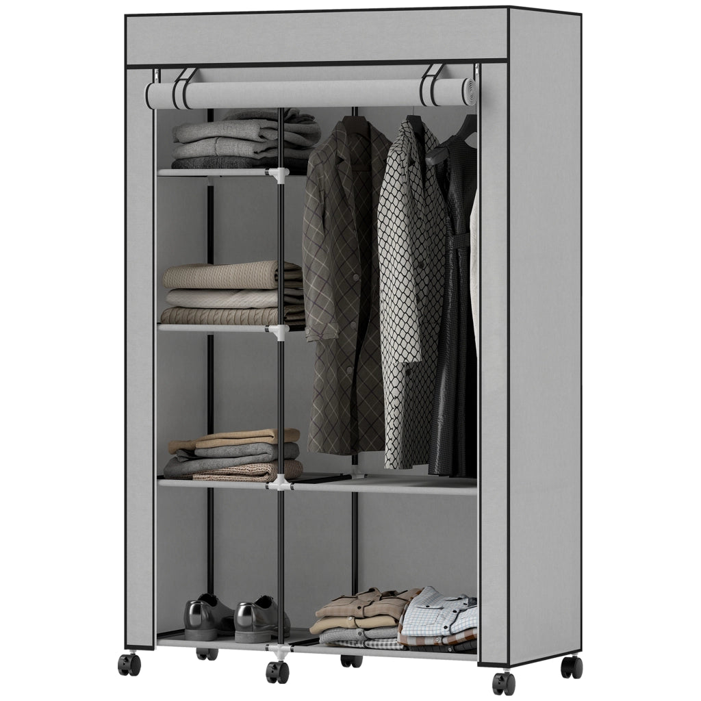 Armadio in Tessuto con 6 Ripiani e Appendiabiti ¨C Minimal ¨C Grigio Chiaro