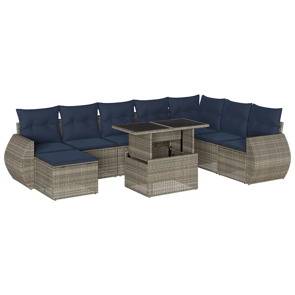 Set Divani da Giardino 9 pz con Cuscini Grigio in Polyrattan 3268731