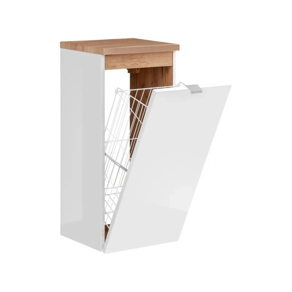 Mobile da parete NALYA 80 cm - Bianco lucido e quercia chiara - Elemento sospeso