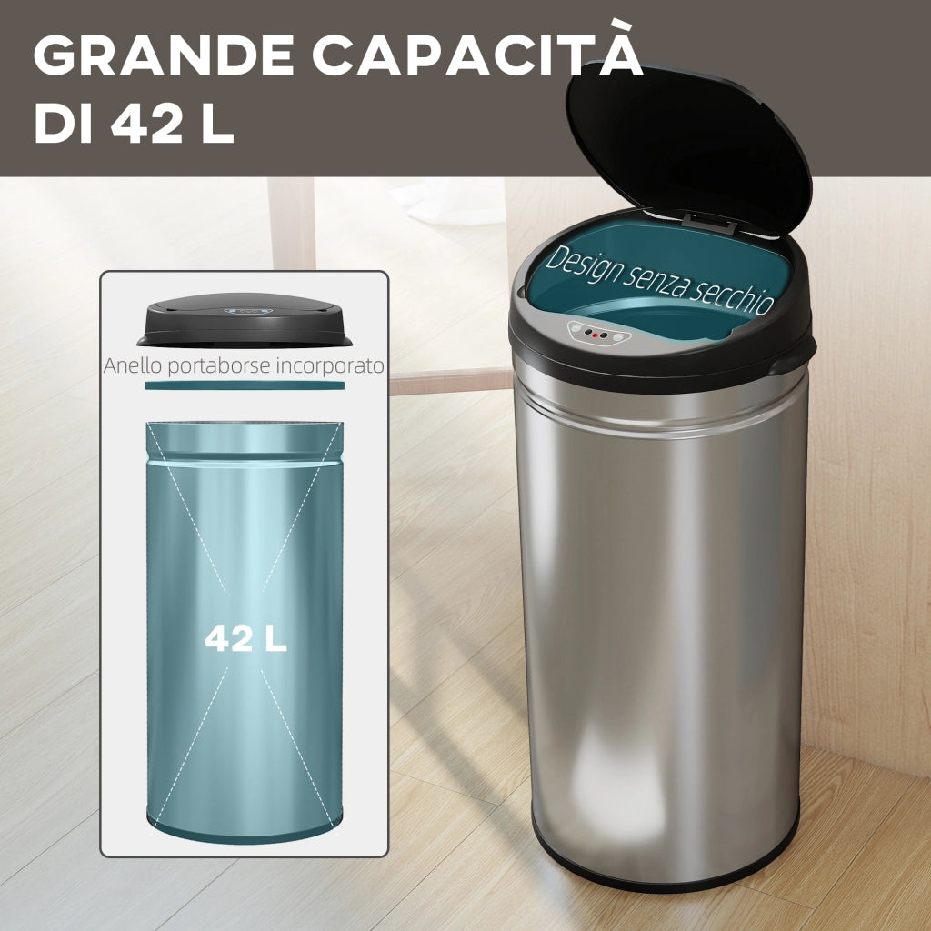 Cestino Spazzatura con Sensore e Apertura Automatica ¨C Minimal ¨C 30.5x30.5x68 cm Nero e Argento