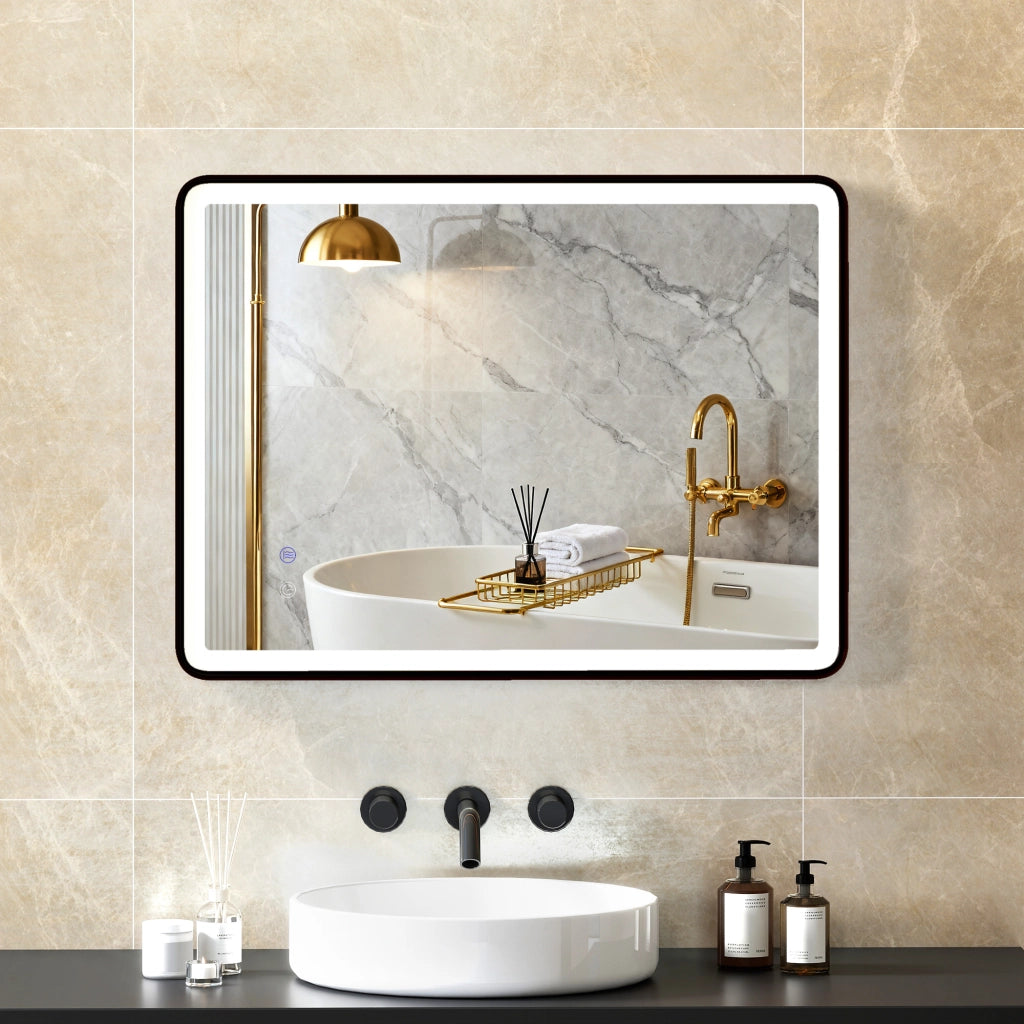 Specchio Bagno LED Anti-Appannamento Dimmabile ¨C Minimal ¨C 80x60 cm Nero