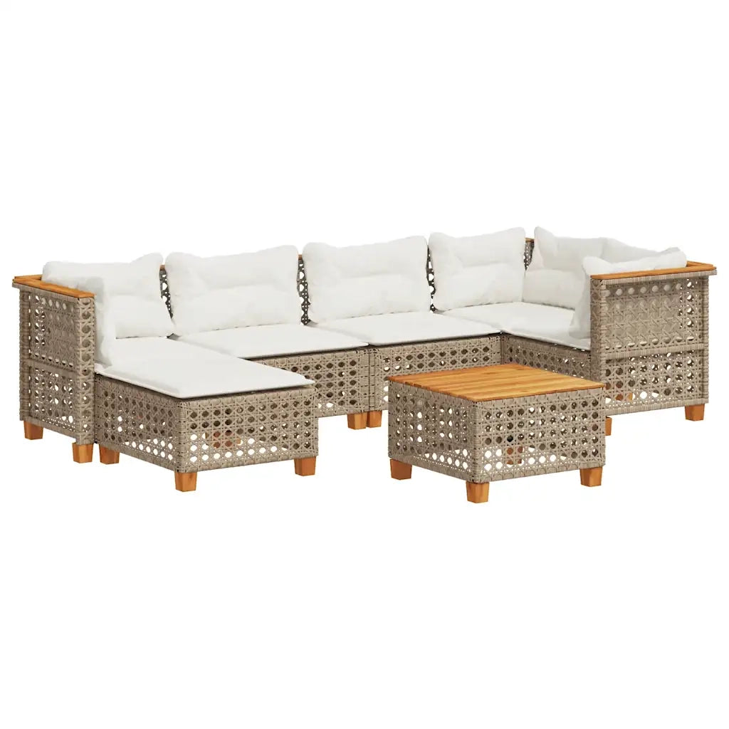 Set Divani da Giardino 7 pz con Cuscini Beige in Polyrattan 3261922
