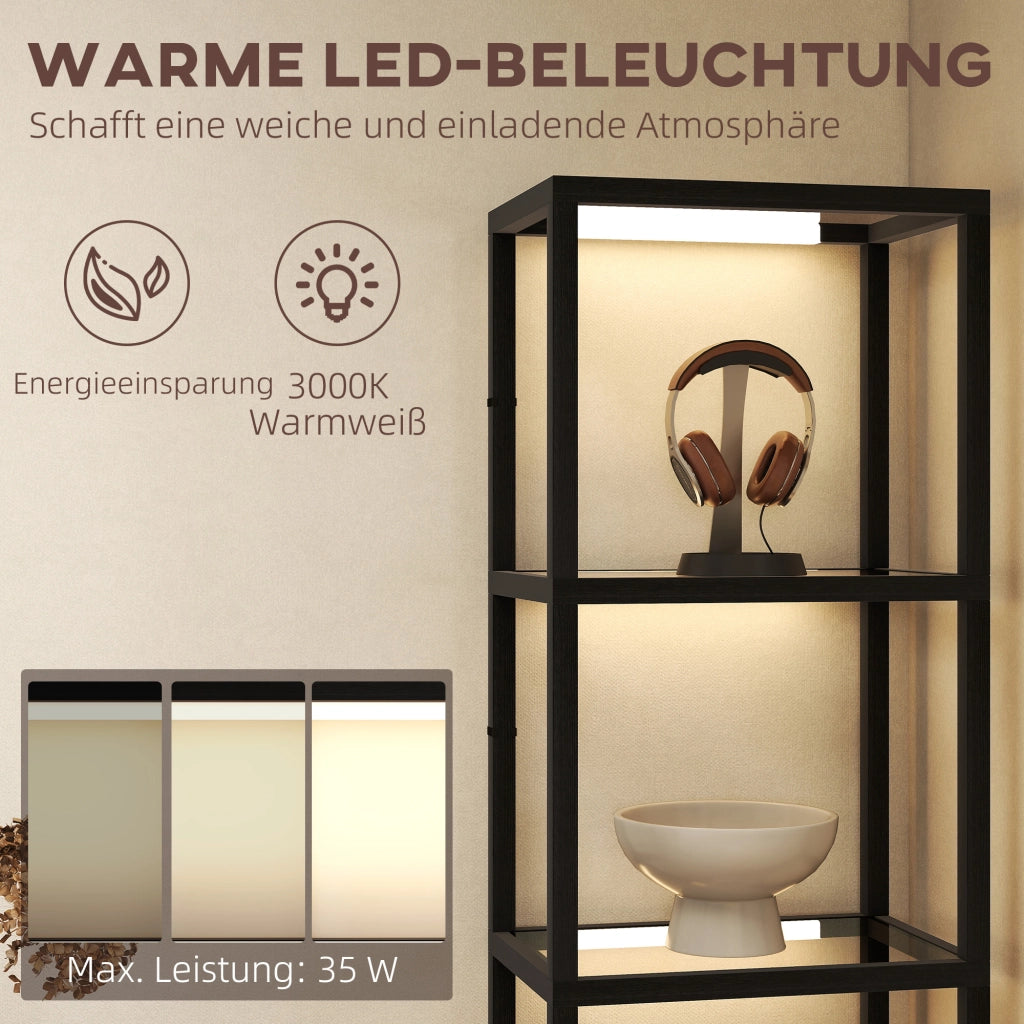 Lampada a LED con scaffale 4 livelli ¨C Minimal ¨C MDF nero 60x24x180