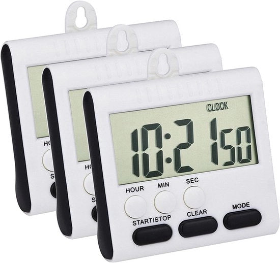 3 pezzi Timer Magnetico per Cucina 24 Ore - Con Alarme Digitale e Timer - Suono Allarme e Schermo Grande - Nero