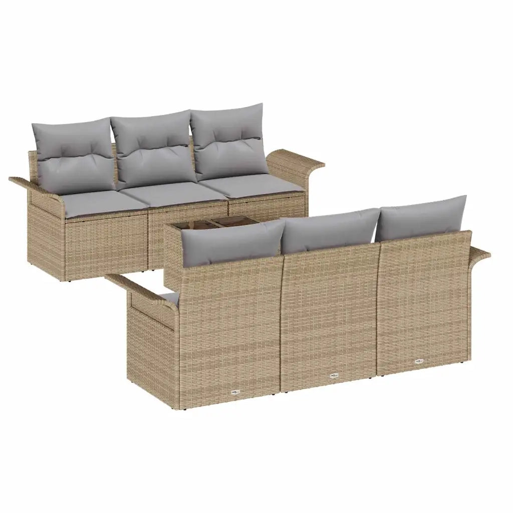 Set Divano da Giardino 7 pcs Beige e grigio polyrattan