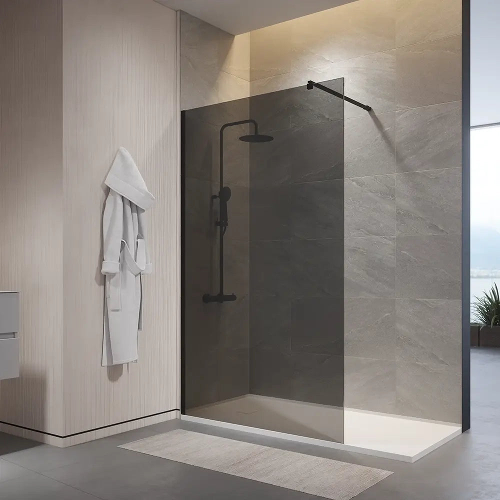 Doccia walk-in 100cm vetro temperato fumé 10mm fumé profili neri | Naxos