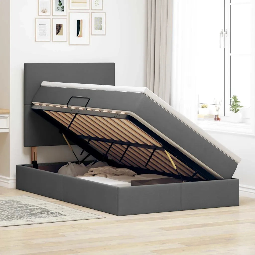 Letto con contenitore e materasso Grigio scuro 120 x 200 cm