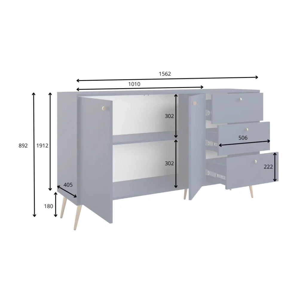 Buffet design AZURÉA – 2 porte + 3 cassetti – Colore sabbia chic