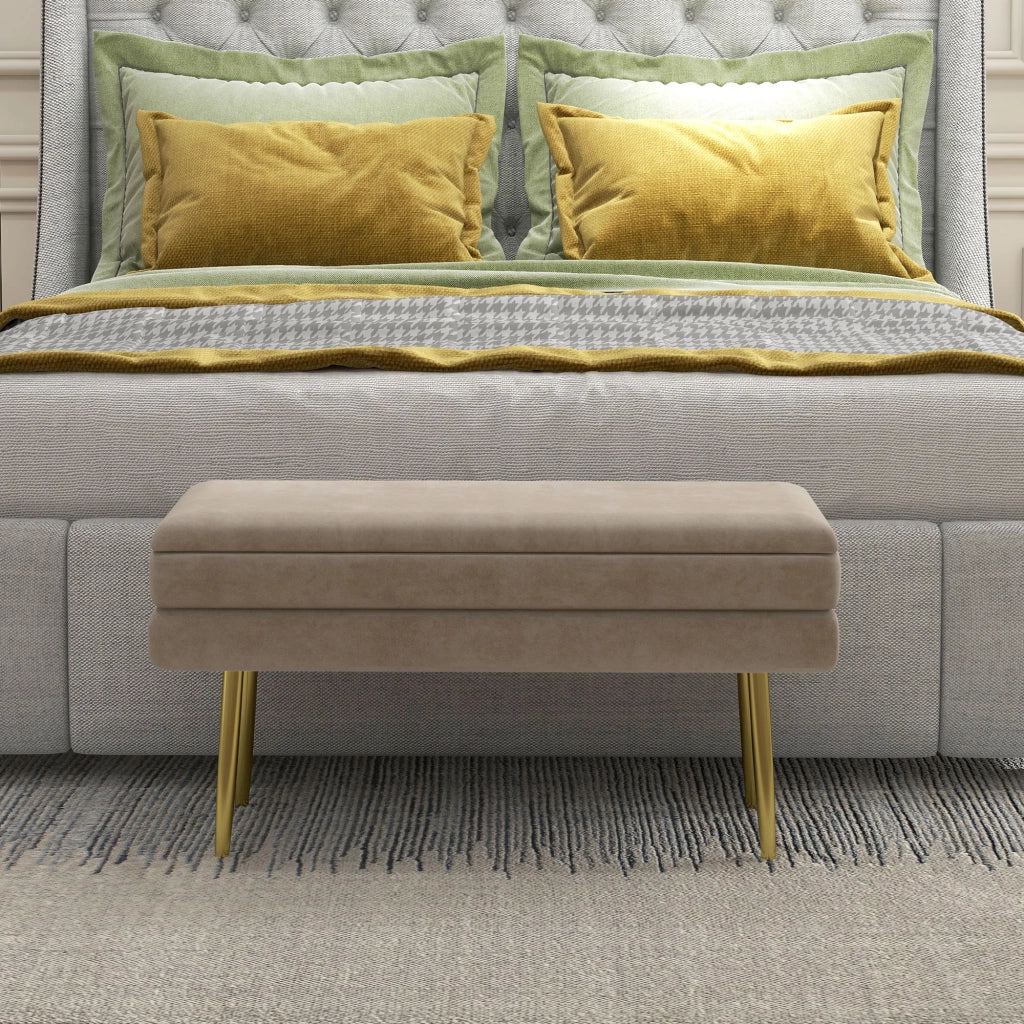Pouf con contenitore ¨C Minimal ¨C beige velluto 79.5x37.5x43 cm