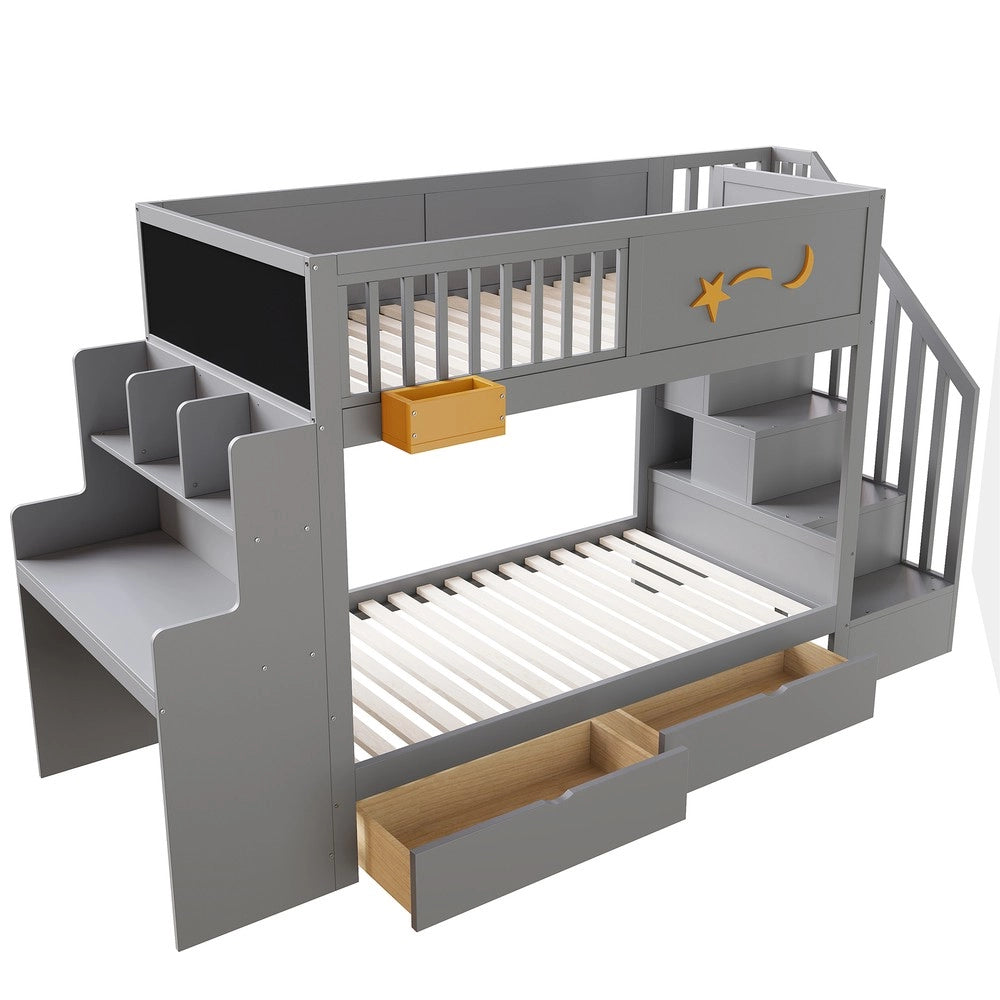 Letto a Castello per Bambini con Cassetti, Scrivania e Scala ¨C Xylo ¨C Massello Pino Grigio 90x200