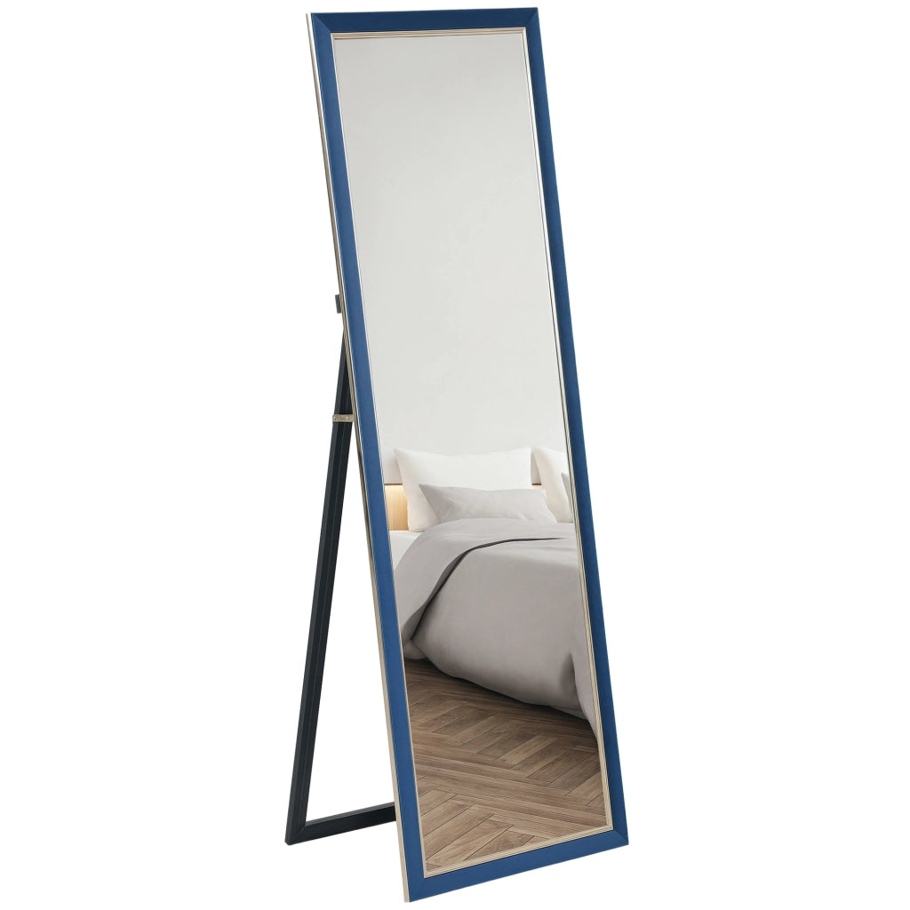 Specchio a Pieno Corpo con Cornice in Velluto ¨C Minimal ¨C Blu 150x50 cm