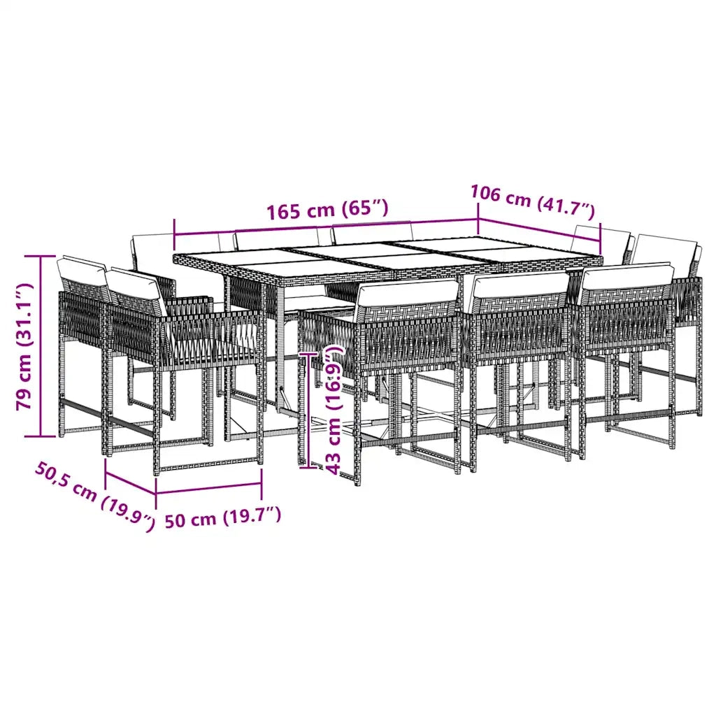 Set da Pranzo da Giardino 11 pz con Cuscini in Polyrattan Nero 3211575