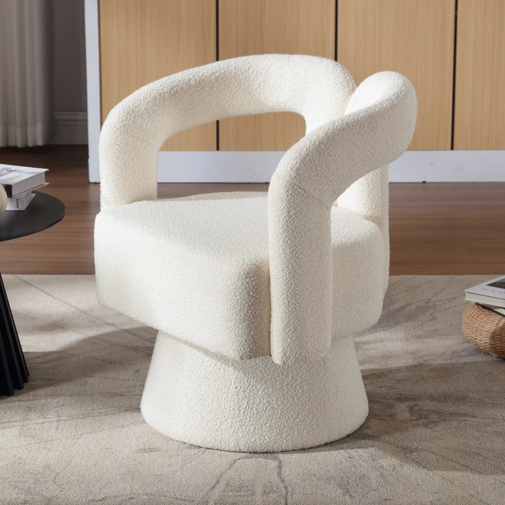 POLTRONA Girevole 360° 67x55x74 cm Boucle Beige
