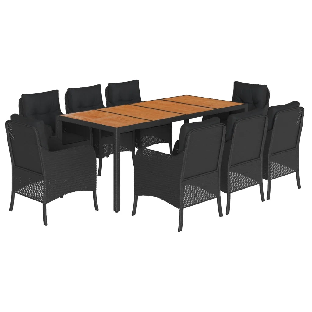 Set da Pranzo da Giardino 9 pz con Cuscini Nero in Polyrattan 3211871