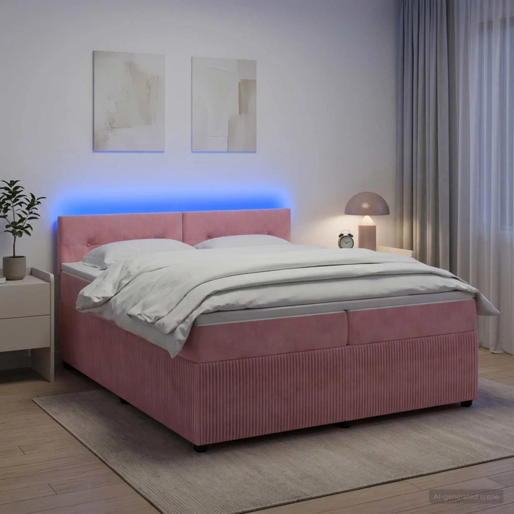 Letto box spring con materasso Rosa 200 x 200 cm Velluto 3453214