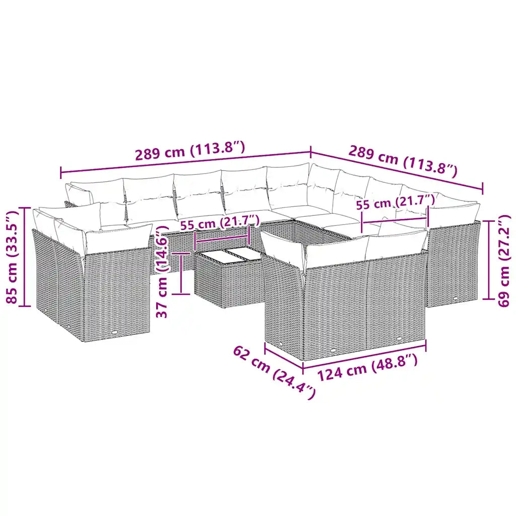 Set Divani da Giardino 14pz con Cuscini in Polyrattan 3218562