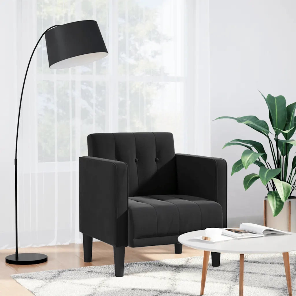 Divano Poltrona | Sedia con Braccioli Nero 53 cm in Velluto