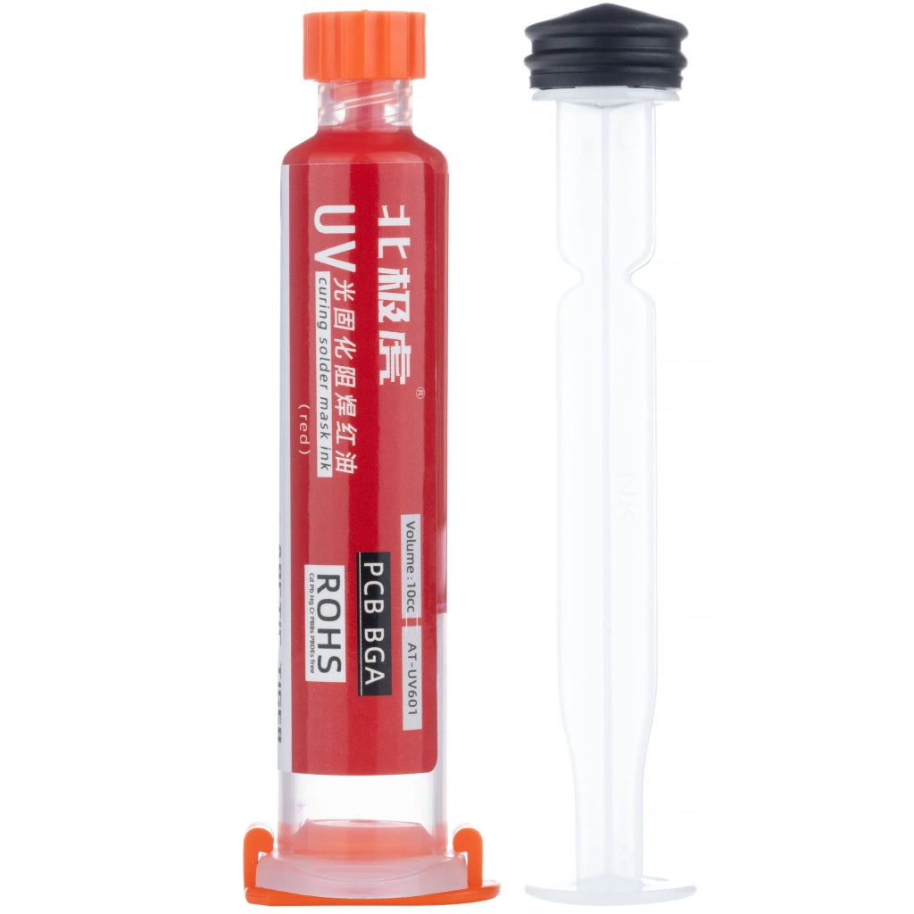 Soldermask Rossa 10ml con Pistone – Protezione PCB, Isolante, Rapida Polimerizzazione UV | Versatile e Duratura