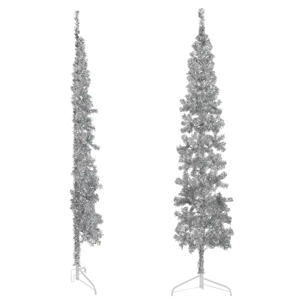 Albero Natale Artificiale Sottile a Metà Supporto Argento 240cm 344598