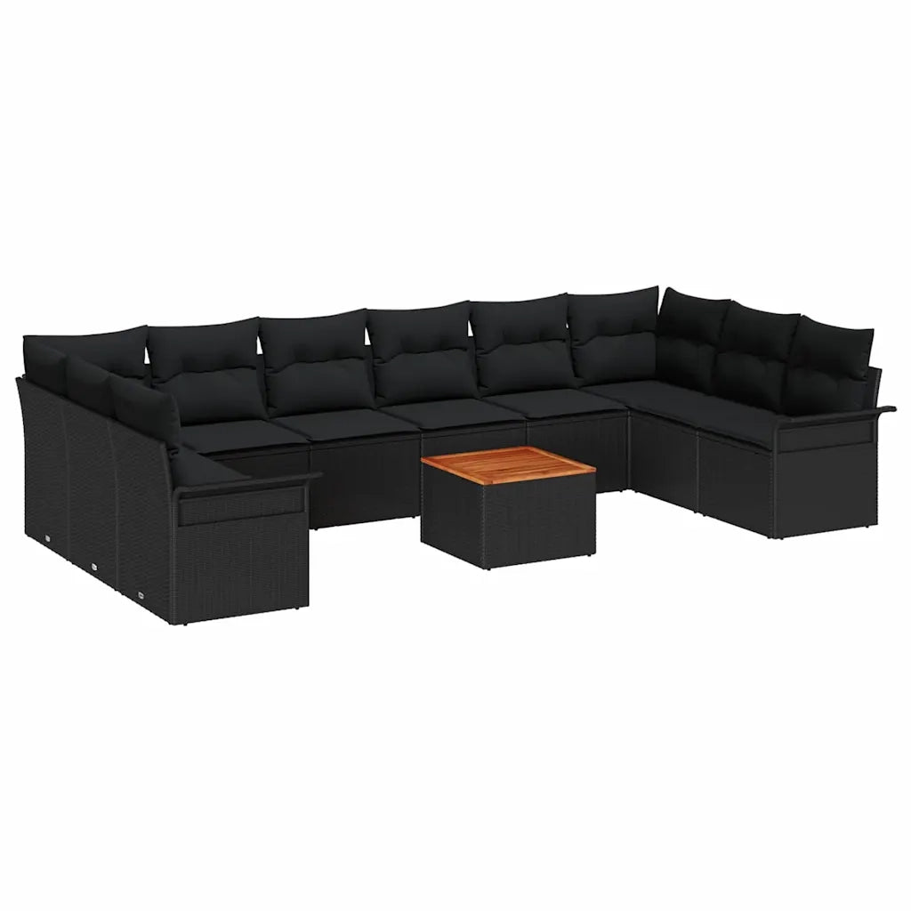 Set Divano da Giardino con cuscino 11 pcs Nero polyrattan