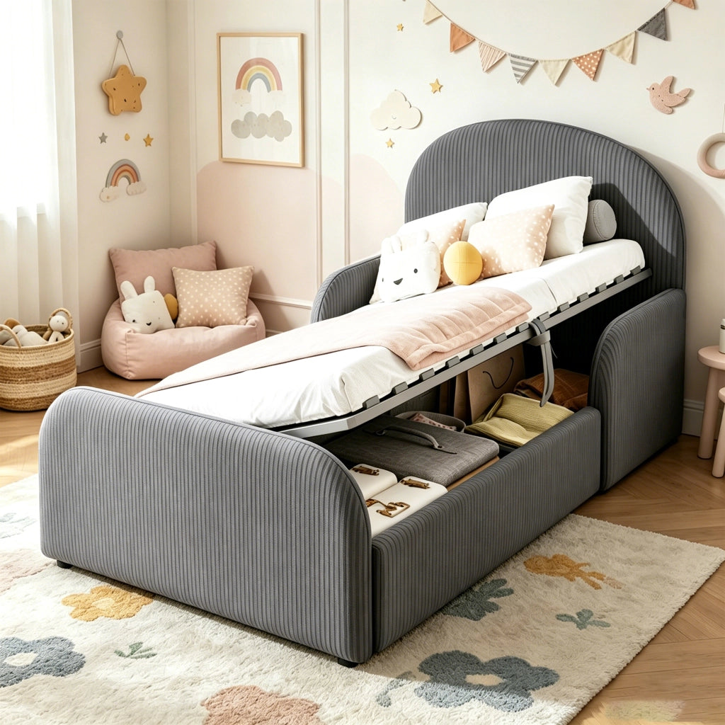 LETTO Contenitore idraulico 90x200 cm in velluto grigio