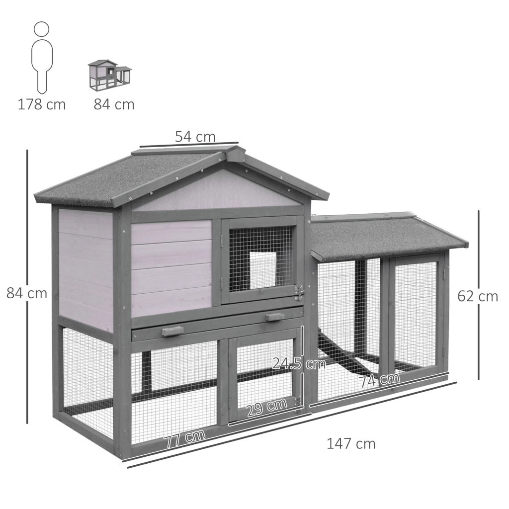 EasyComfort Conigliera Gabbia per Conigli in Legno da Esterno con Casetta, Spazio Aperto Recintato e Tetto 147x54x84cm