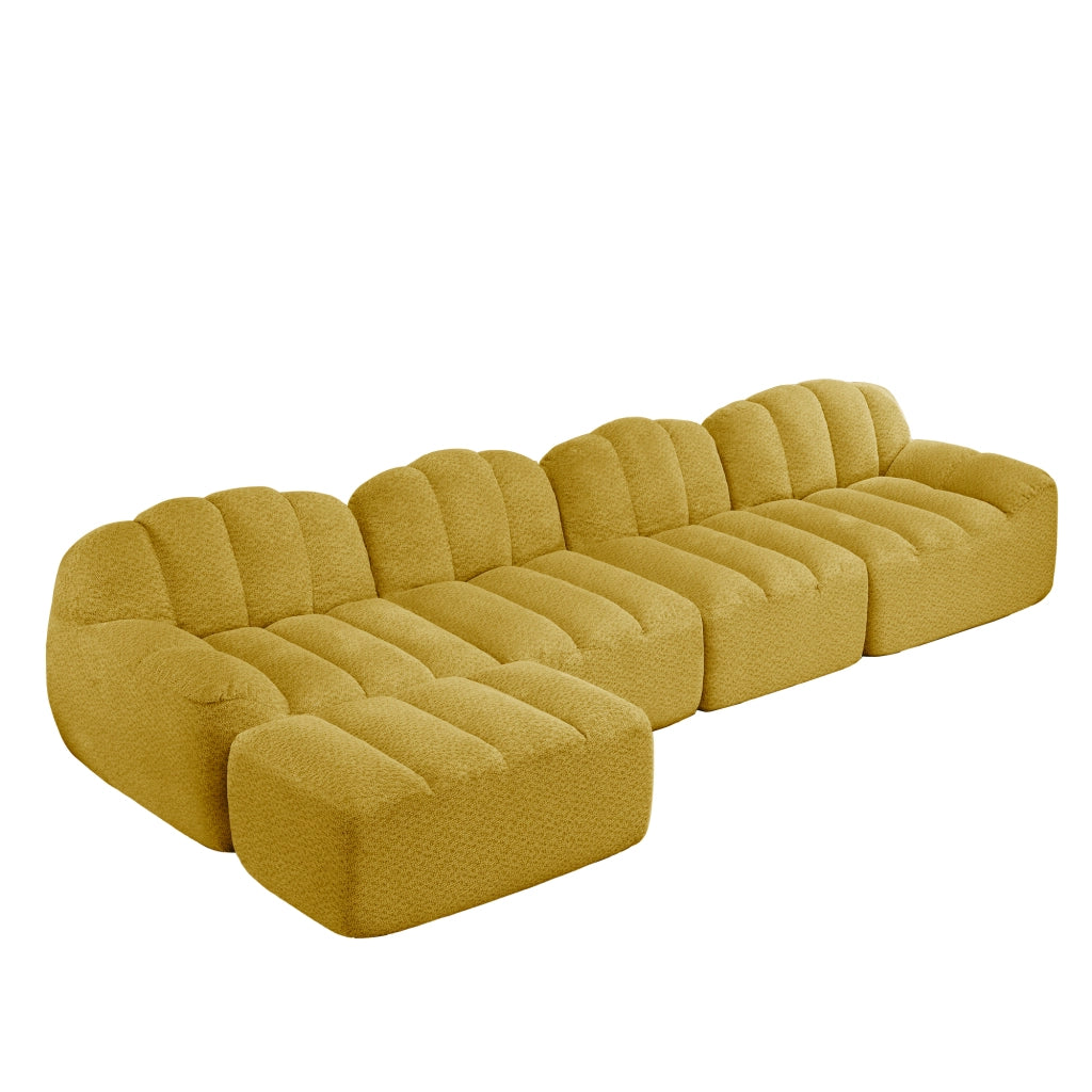 Divano modulare a 4 posti con pouf - Zephmum- Schiuma 32D, seduta profonda, guscio, tessuto morbido, giallo