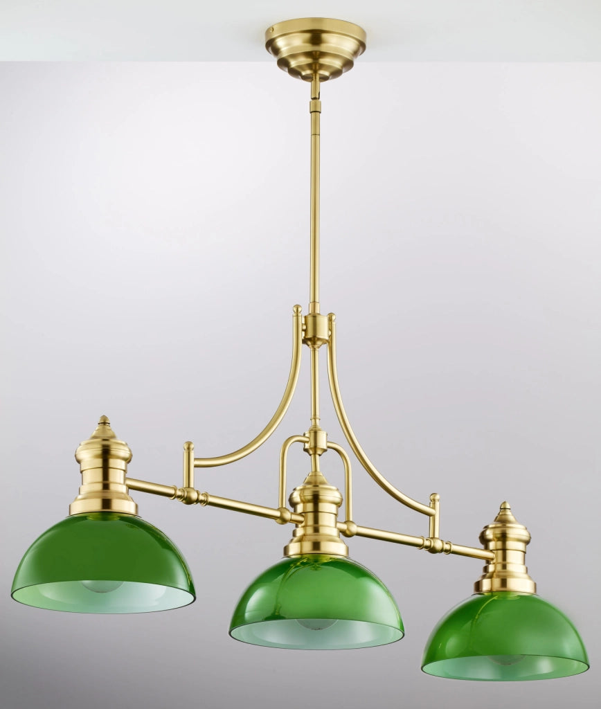 Lampada a sospensione industriale ottone verde 3xE27 Jupiter