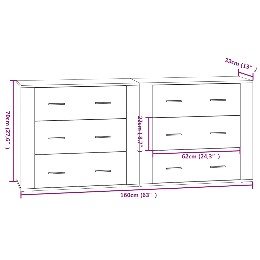 Credenze 2 pz Grigio Cemento in Legno Multistrato 3185411