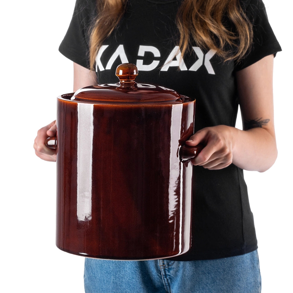 Vaso KADAX a forma di barile per sottaceti con collarino, 10 litri, in gres per cavoli e cetrioli.