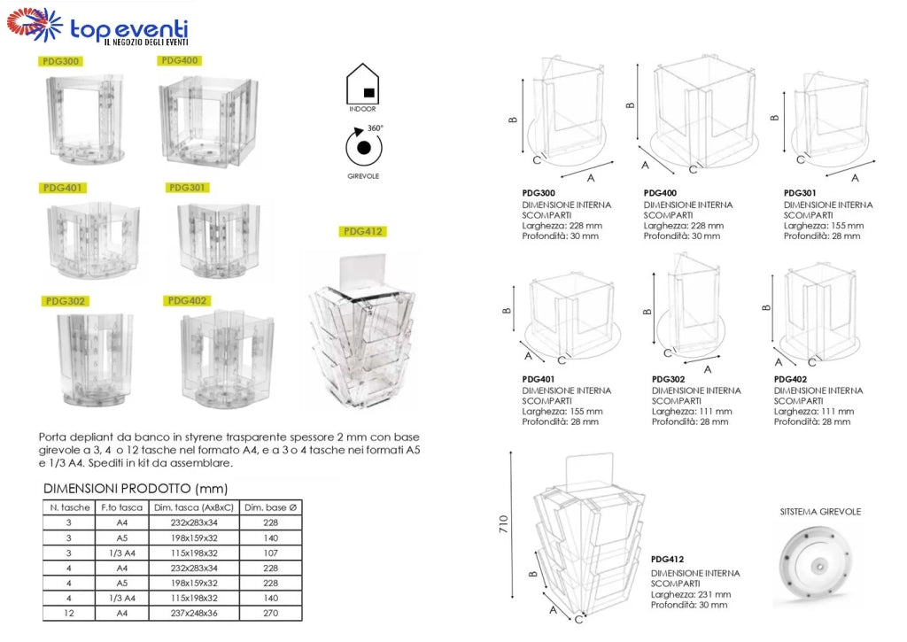 Portadepliant da banco girevole 12 tasche A4