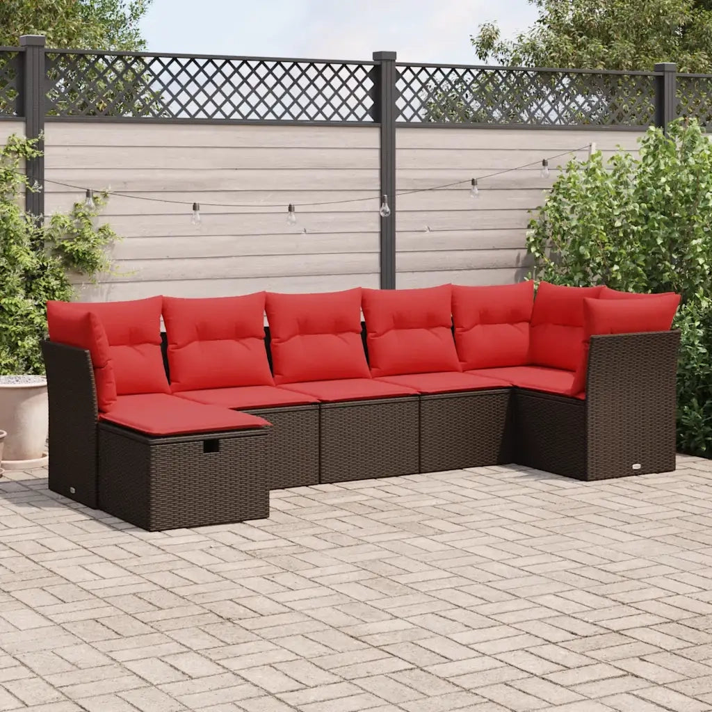 Set Divani da Giardino 7 pz con Cuscini Marrone in Polyrattan 3325310