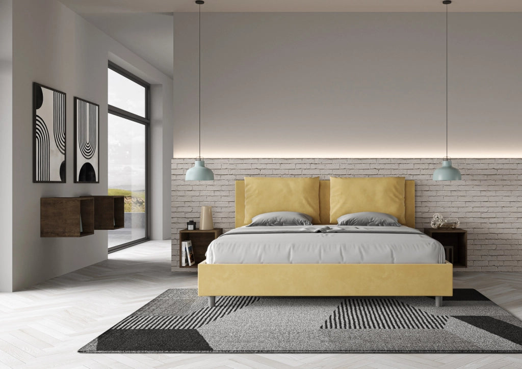 BS COM Letto senza rete imbottito 180x210 microfibra ocra