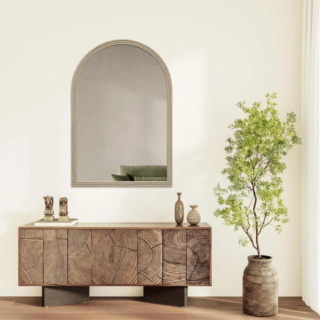 Specchio grande Hispanohogar ad arco in resina beige 90x60