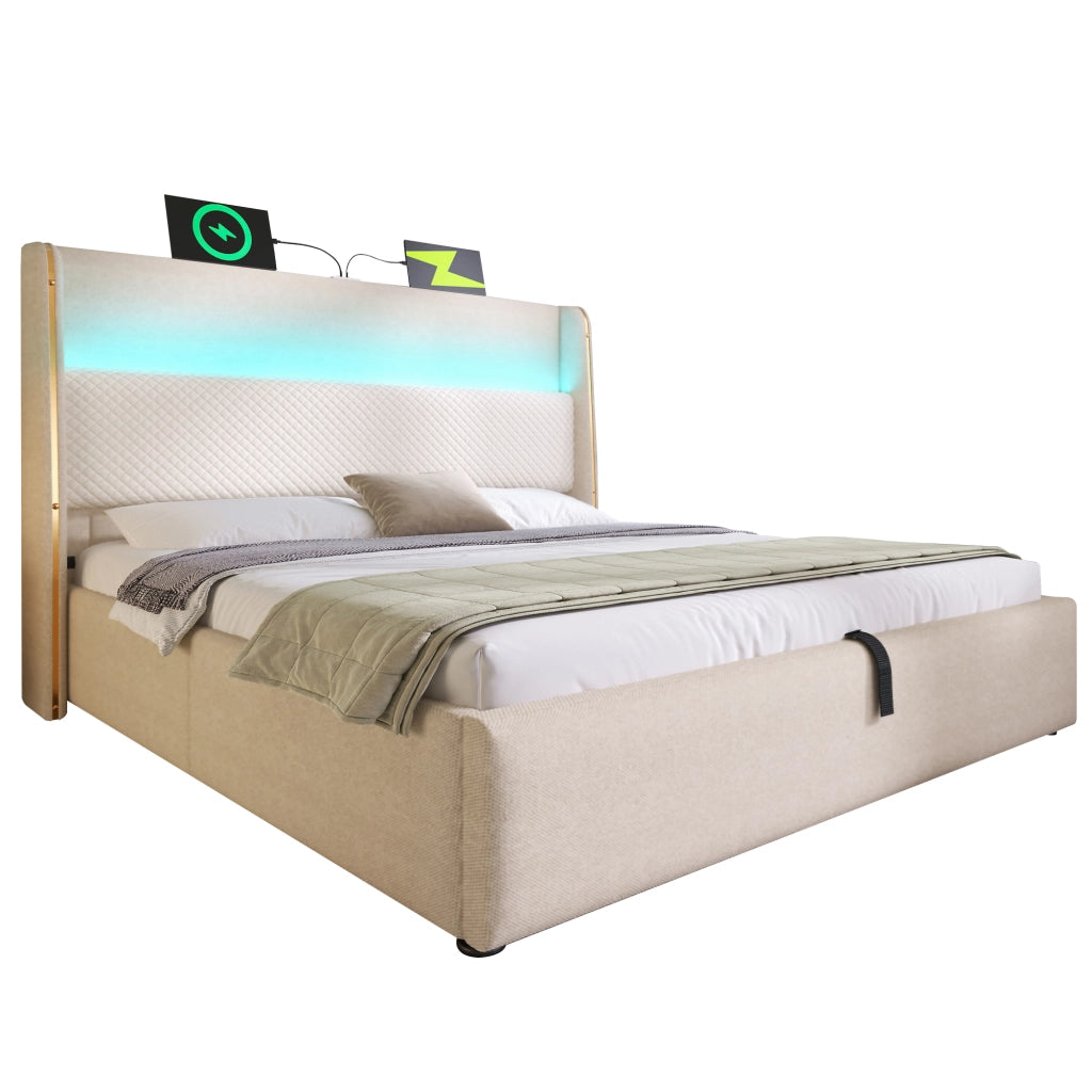 letto idraulico lino beige 140 x 200 cm