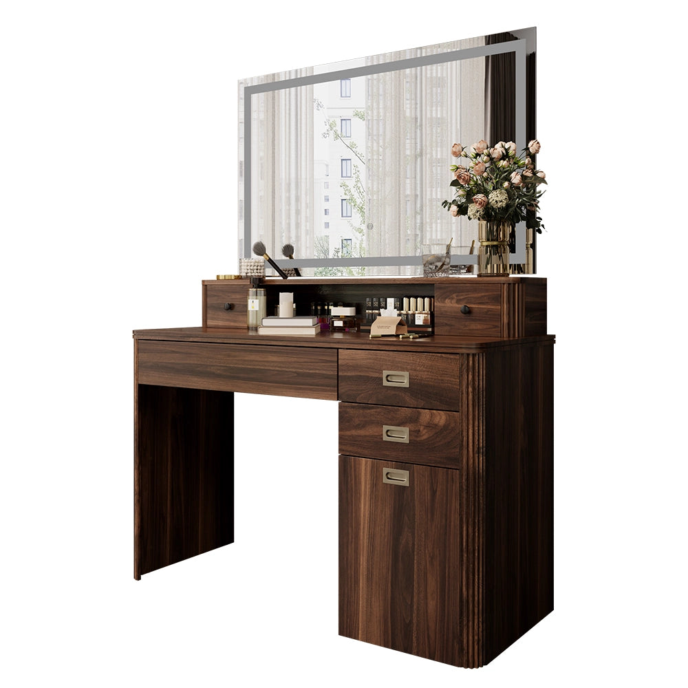 Vicco Tavolo da toeletta Rovere rustico 120 cm con specchio a LED