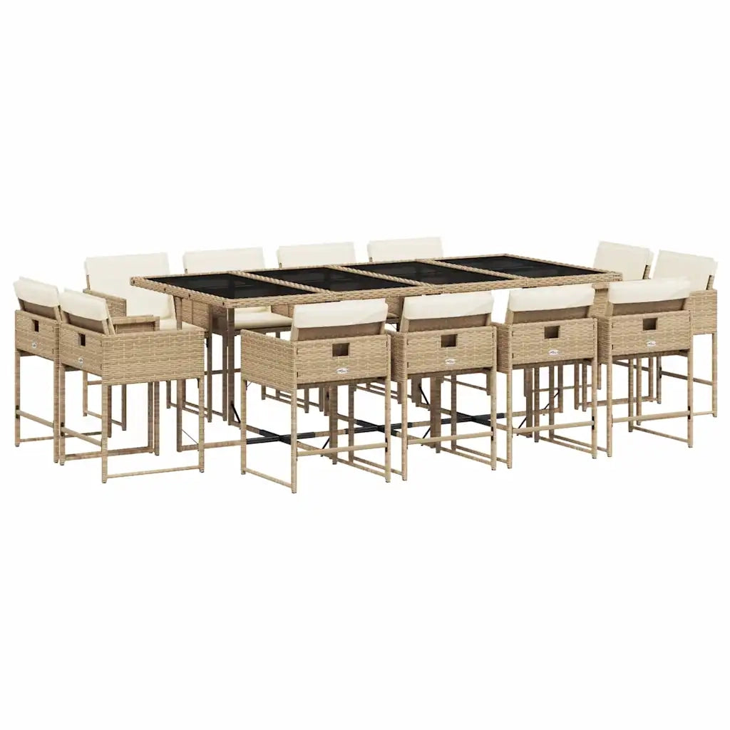 Set da Pranzo da Giardino 13 pz con Cuscini Beige in Polyrattan 3211402