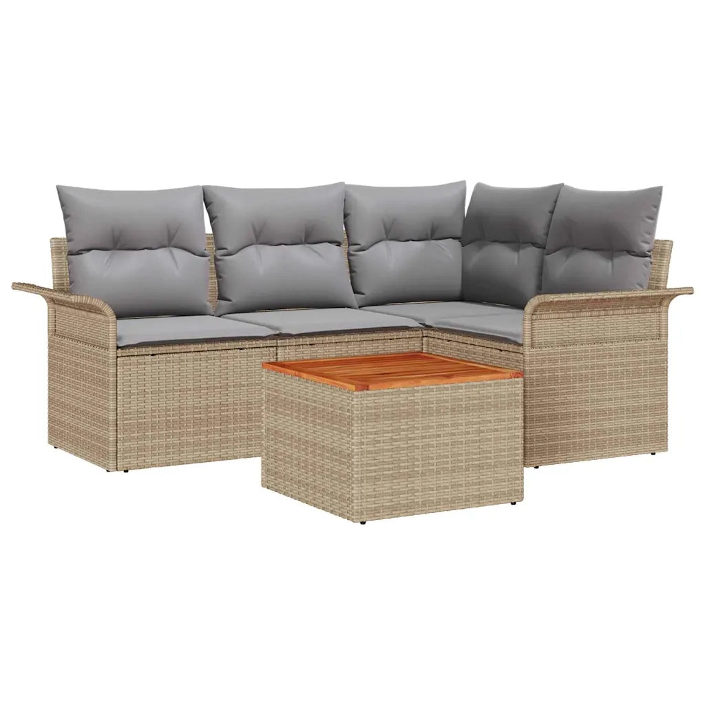 Set Divano da Giardino con cuscino 5 pcs Beige polyrattan 3347322
